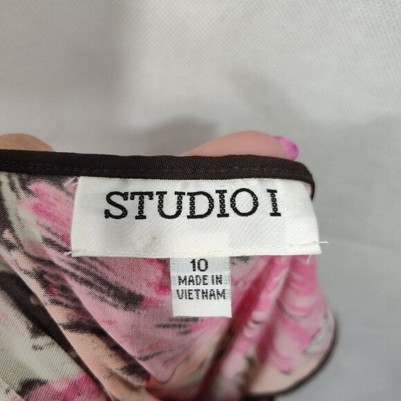 Studio I Tank Swing Shift Dress Women Size 10 Orange Pink Brown Floral Sleeveles - Picture 5 of 7